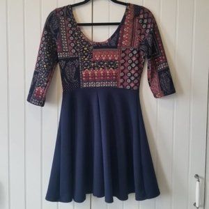 Skater Dress - Maroon & Navy